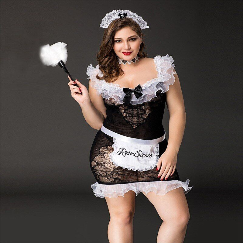 Костюм покоївки JSY «Слухняна Ельма» Plus Size Black, сукня, фартух, головний убір покоївки фото 2