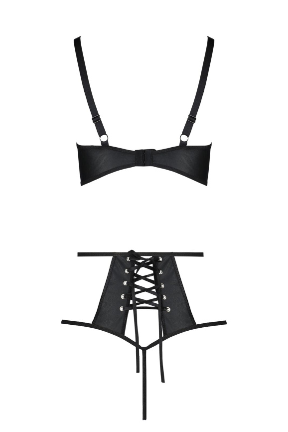 Комплект білизни Passion TASMINA SET L/XL black, ліф, високі трусики з корсетом ззаду фото 4