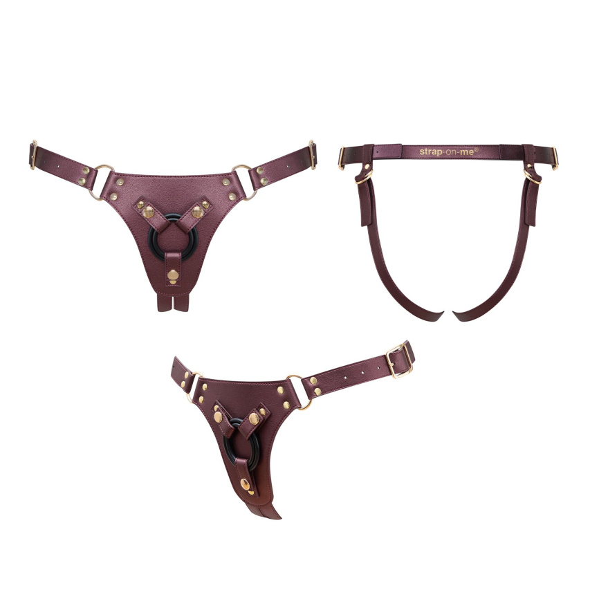 Трусики для страпона Strap-On-Me Harness Generous Aubergine, One Size, штучна шкіра, регульовані ремені, змінні кріплення для дилд фото 4