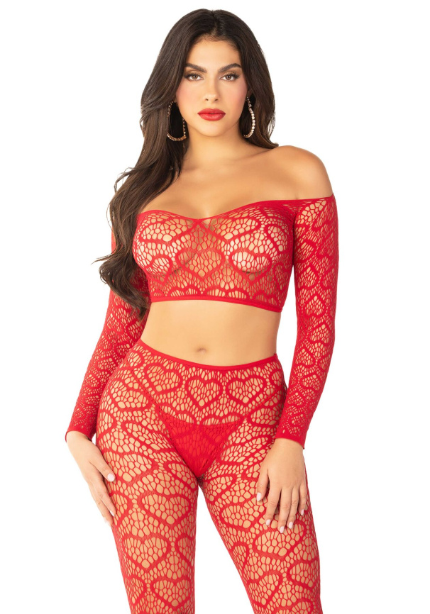 Комплект топ і легінси Leg Avenue Off The Shoulder, One Size, Red, довгий рукав фото 1