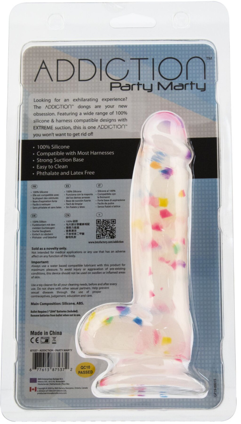 Фалоімітатор з конфетті ADDICTION - PARTY MARTY 7.5″ - FROST & CONFETTI, 19 см, силікон фото 6