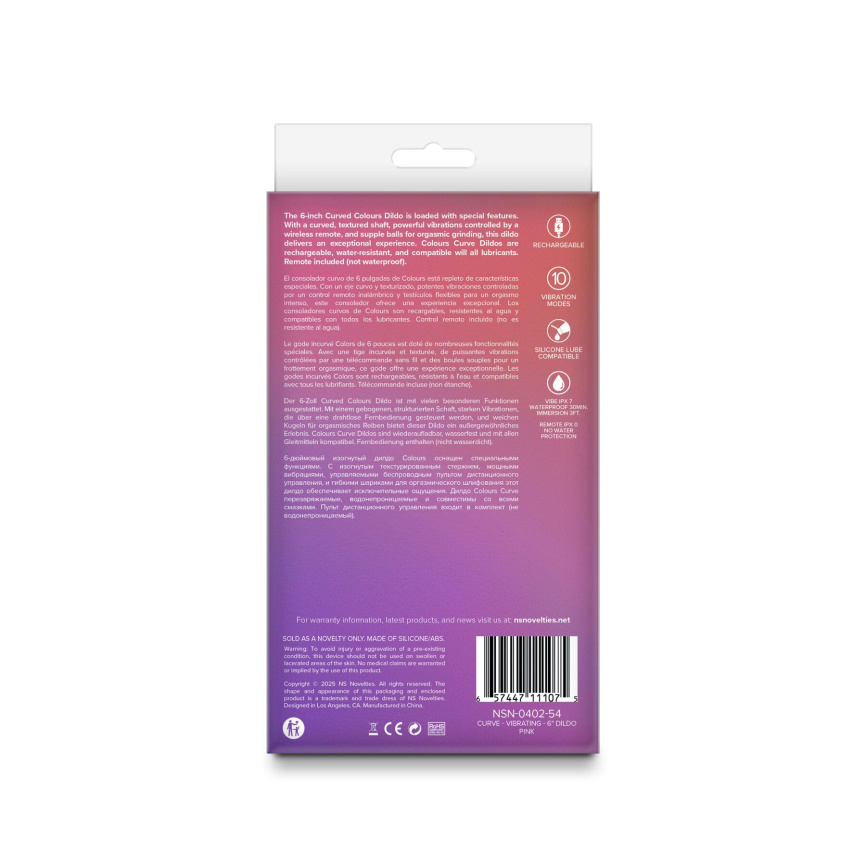 Ділдо з вібрацією NS Novelties Colours - Curve - Vibrating - 6" Dildo - Pink фото 4