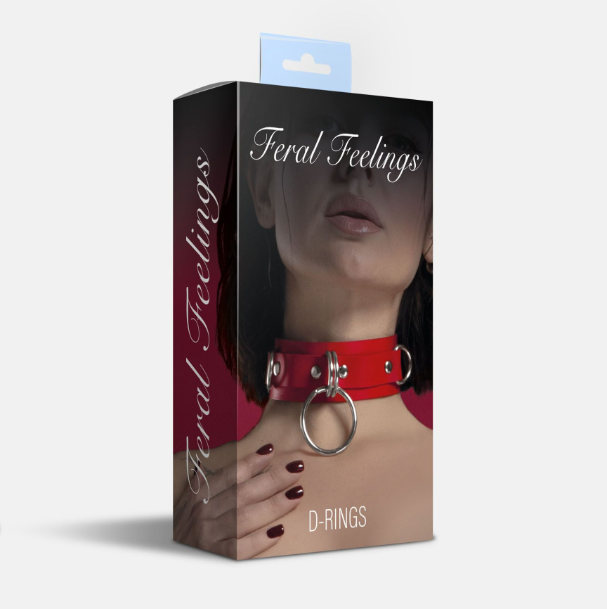 Нашийник для фіксації з натуральної шкіри Feral Feelings - D-Rings Red фото 2