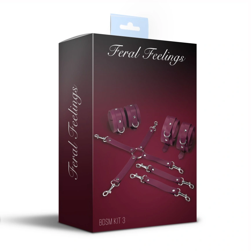 Набор для БДСМ Feral Feelings BDSM Kit 3 Burgundy, наручники, поножи, крестовина фото 2