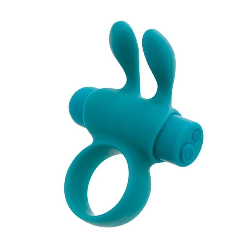 Ерекційне віброкільце S Pleasures Premium Rabbit Ring бірюзове, зі знімною віброкулею та вушками фото 1