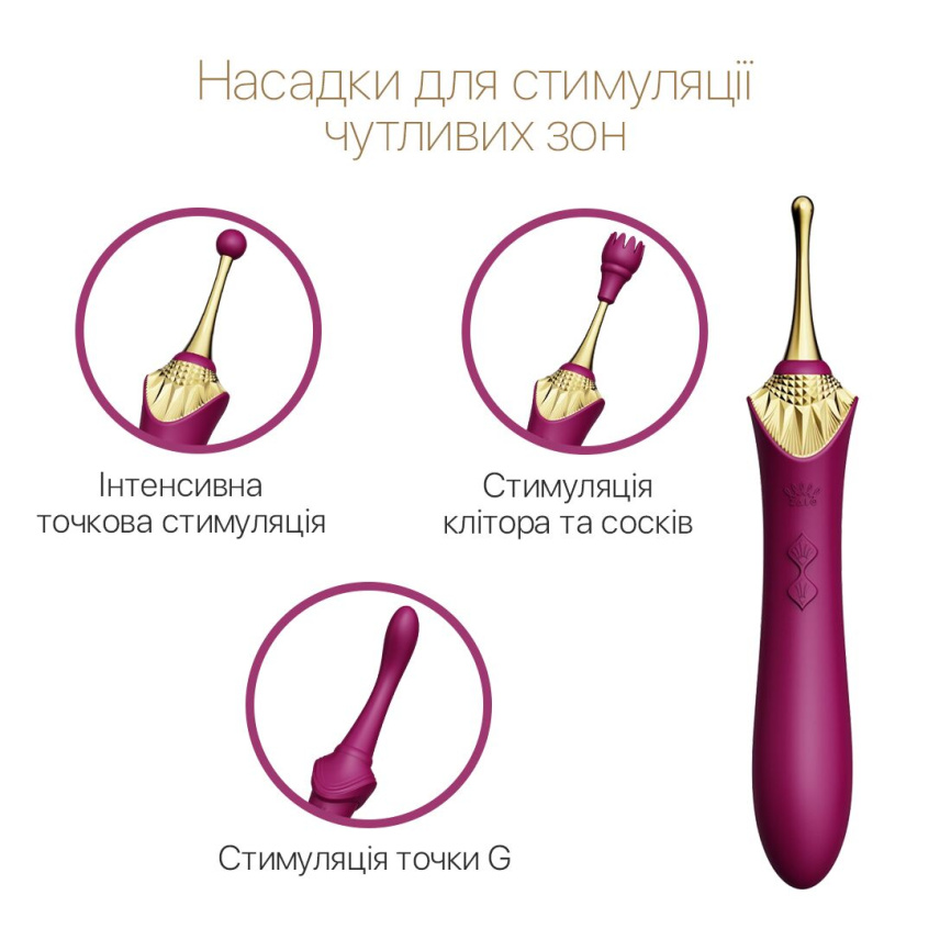 Вагінально-кліторальний вібратор Zalo — Bess Velvet Purple, мультифункціональний із насадками фото 4