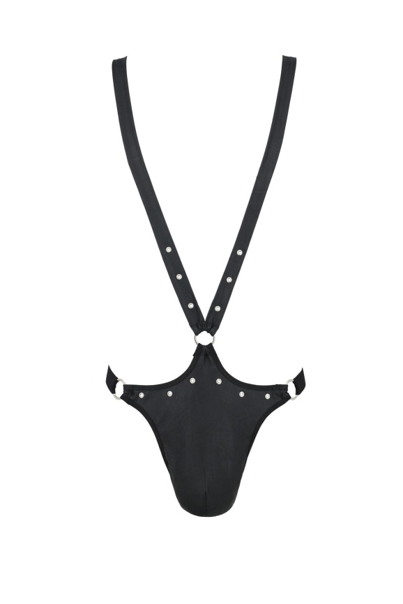 Чоловіче боді з люверсами Passion 028 HARRY S/M Black, екошкіра, на шлейках фото 3
