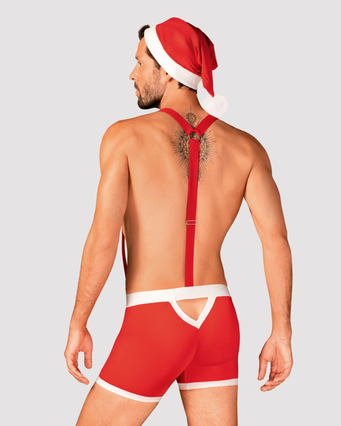 Чоловічий еротичний костюм Санта-Клауса Obsessive Mr Claus 2XL/3XL, боксери на підтяжках, шапочка з  фото 2