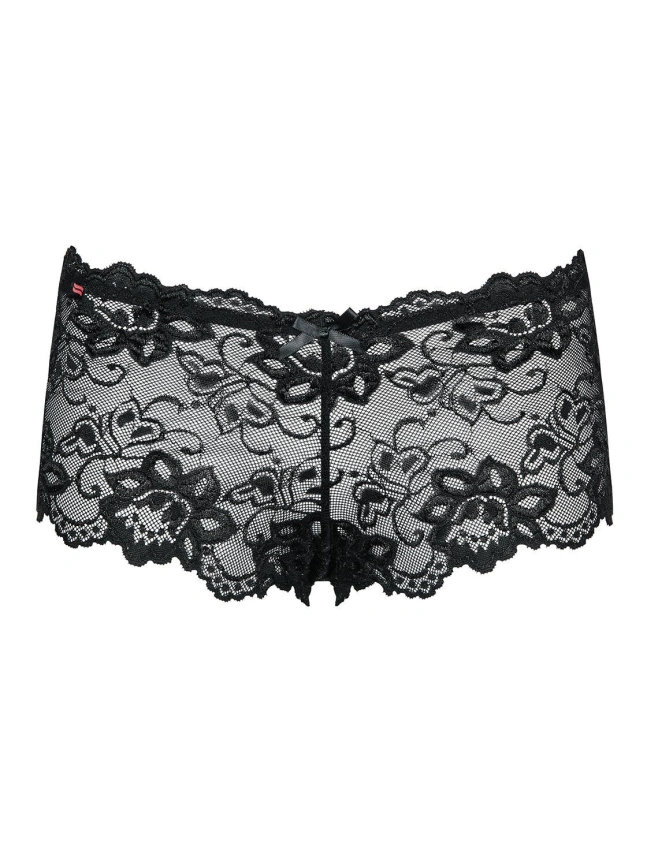 Трусики-шортики Obsessive Idillia shorties, L/XL, черные, кружевные, с низкой посадкой фото 4