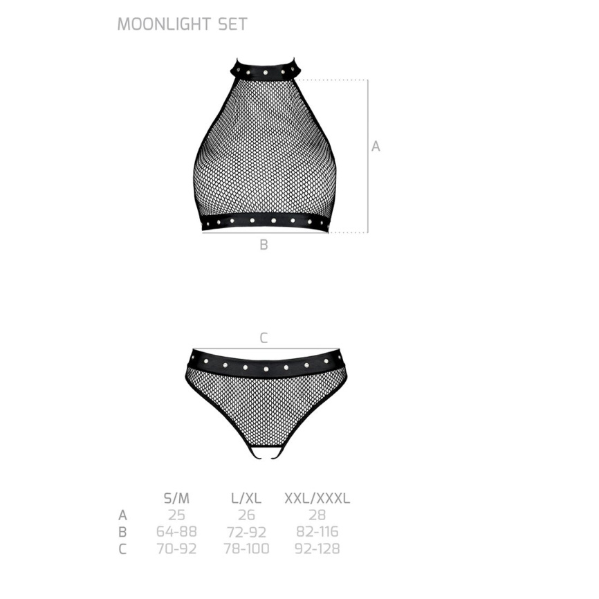 Білизна з відкритим доступом Passion MOONLIGHT SET S/M black, топ, стрінги фото 12