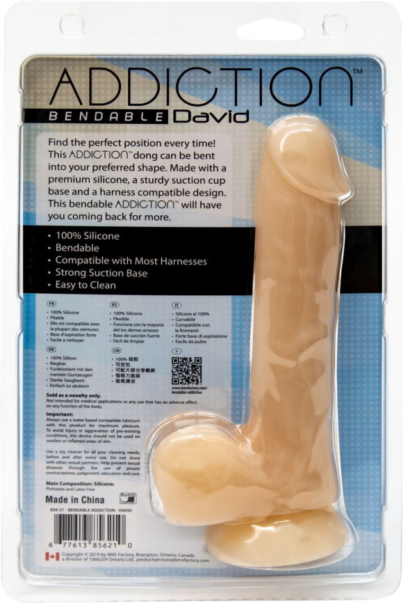 Фалоімітатор із пам’яттю форми, на присосці ADDICTION — DAVID 8″ Silicone Dong, віброкуля в подаруно фото 5