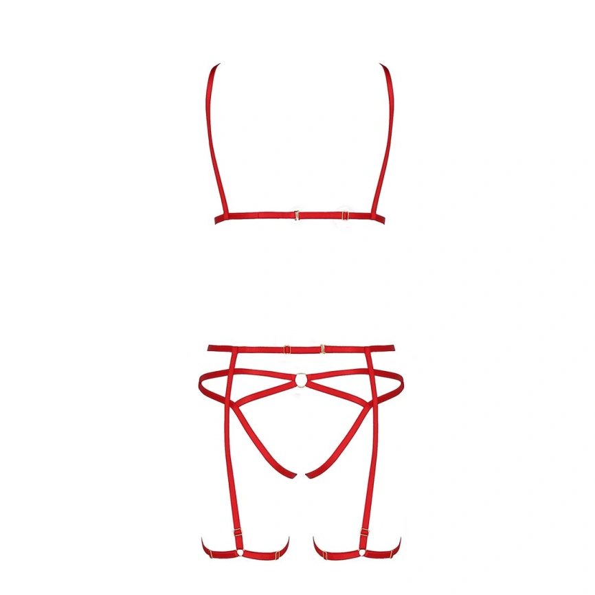 Комплект белья Passion Exclusive MAGALI SET OpenBra L/XL, red, стрэпы, лиф, трусики и пояс фото 8