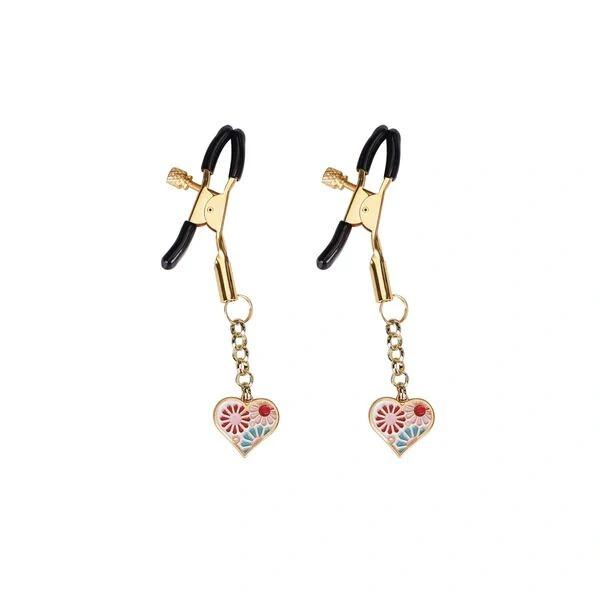Зажимы для сосков с подвеской Liebe Seele Nipple Clamps Gold Heart-shaped Flowers on White фото 1