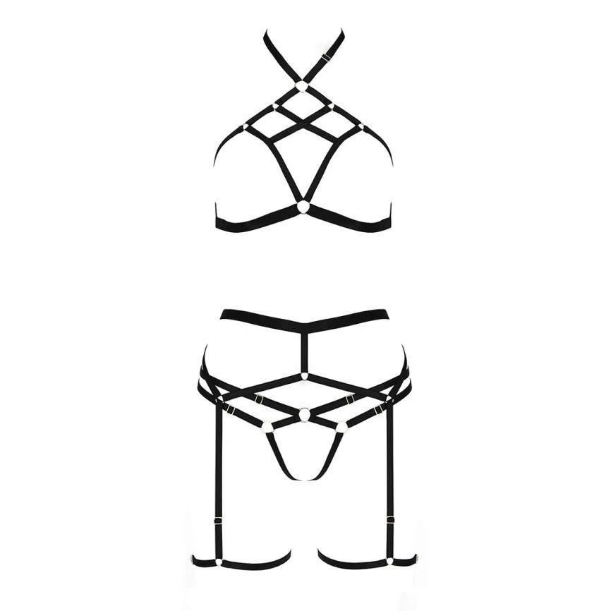 Комплект белья Passion Exclusive MORGAN SET OpenBra L/XL, black, стрэпы, трусики, лиф, пояс фото 8