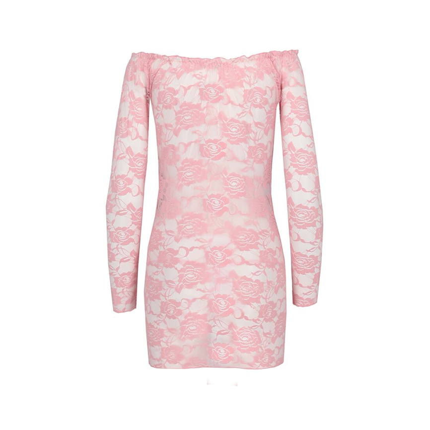 Прозора сорочка з довгим рукавом Passion YOLANDA CHEMISE XXL/XXXL, pink, трусики фото 4