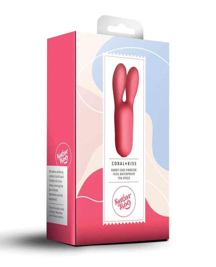 Клиторальный вибратор SugarBoo Coral Kiss с ушками, два мотора, работа от батареек (в комплекте) фото 4