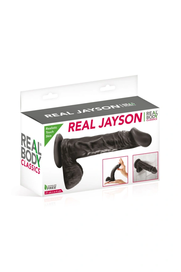Фаллоимитатор на присоске Real Body - Real Jayson Black, TPE, диаметр 4см фото 2