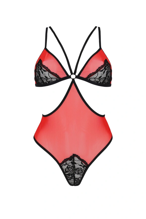 Полупрозрачное боди с кружевом Passion PEONIA BODY XXL/XXXL red фото 3