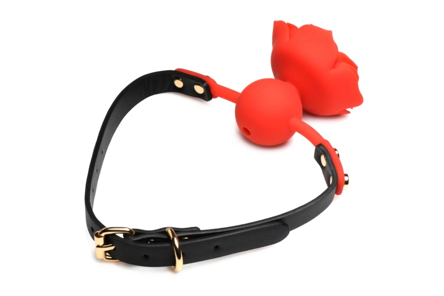 Силиконовый кляп с розой Master Series: Blossom Silicone Rose Gag – Red фото 6