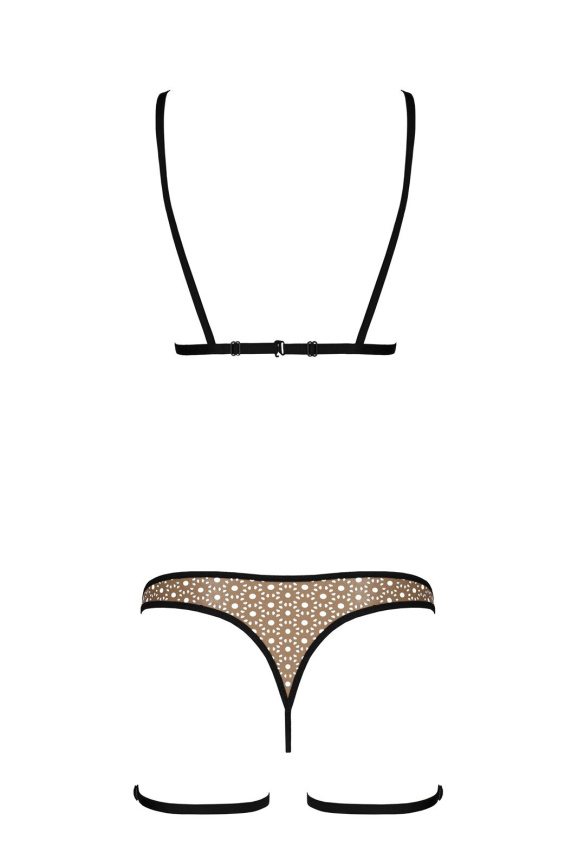 Еротичний комплект спідньої білизни Passion GABI SET S/M beige, трусики з гартерами фото 4