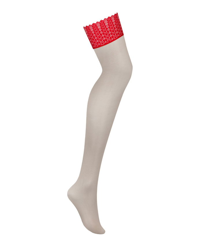 Панчохи Obsessive Ingridia stockings M/L, бежеві з червоною резинкою фото 3