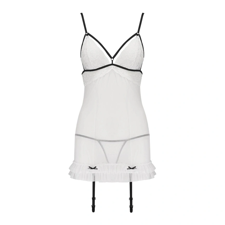 Сорочка прозрачная с пажами Passion ORIHIME CHEMISE S/M, white, трусики, стрэпы фото 11