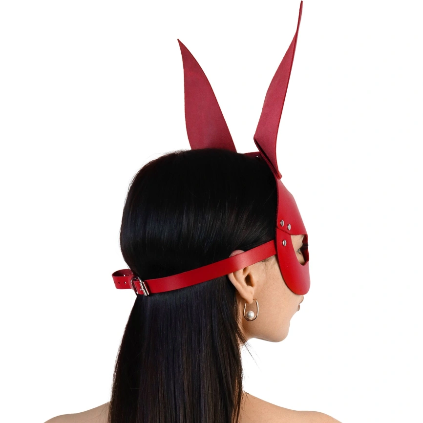 Кожаная маска Зайки Art of Sex - Bunny mask, цвет Красный фото 2