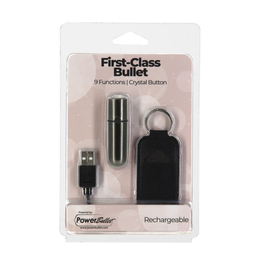 Віброкуля PowerBullet First-Class Bullet 2.5″ з Key Chain Pouch, Gun Metal, 9 режимів вібрації фото 6