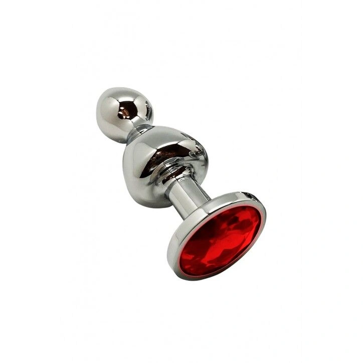 Металлическая анальная пробка Wooomy Lollypop Double Ball Metal Plug Red S диам. 2,8 см, длина 8,5см фото 1