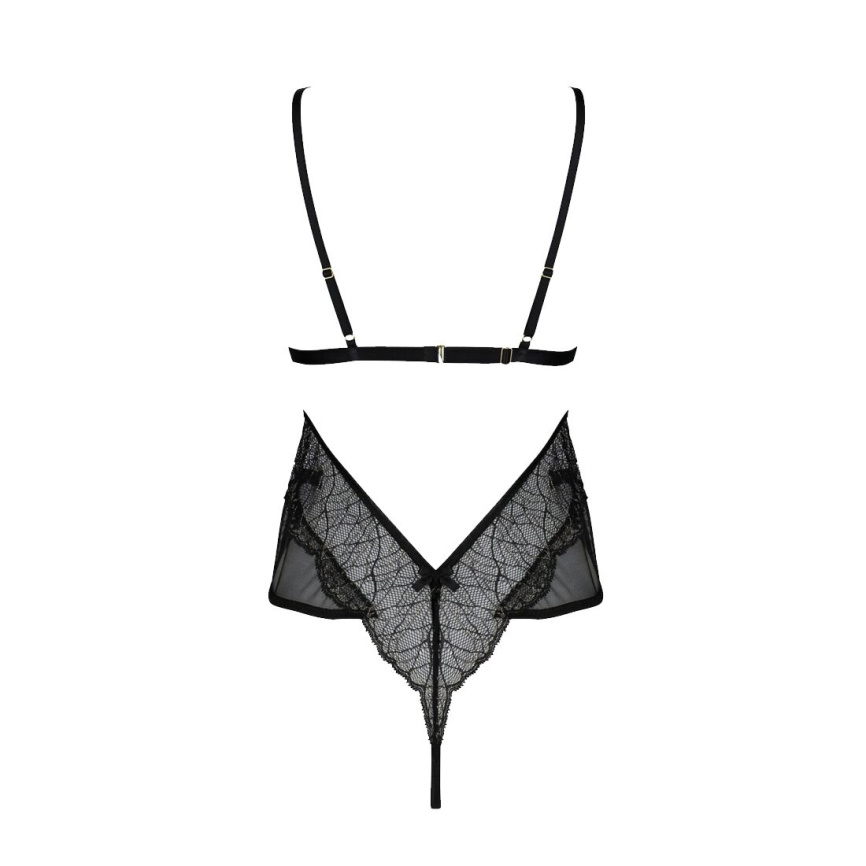 Боді Passion AMBERLY BODY 4XL/5XL black, асиметричний крій, мереживний ліф, золота нитка фото 8