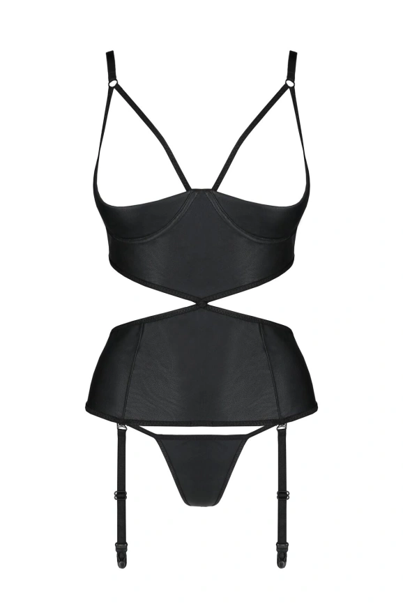 Корсет с открытой грудью Passion JANNIES CORSET S/M black, стринги в наборе фото 3