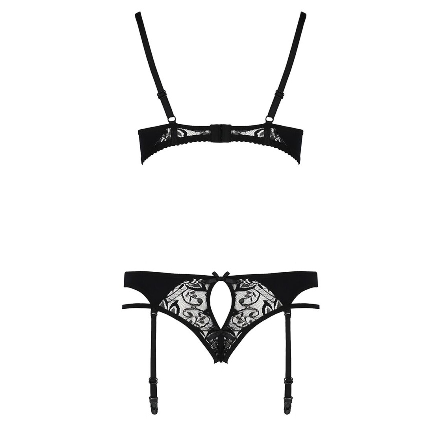 Комплект білизни Passion PAULINE SET XXL/XXXL, black, стрепи, ліф, стрінги і пояс для панчох фото 6