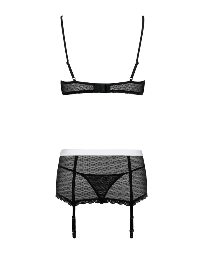 Эротический костюм горничной Obsessive Maidme set 5pcs S/M, бюстгальтер, пояс с фартуком, чулки фото 6