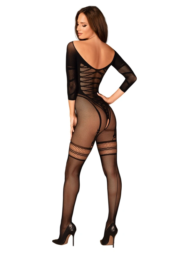 Сетчатый бодистокинг с имитацией подвязок Obsessive Bodystocking G329 S/M/L, black, с доступом фото 6