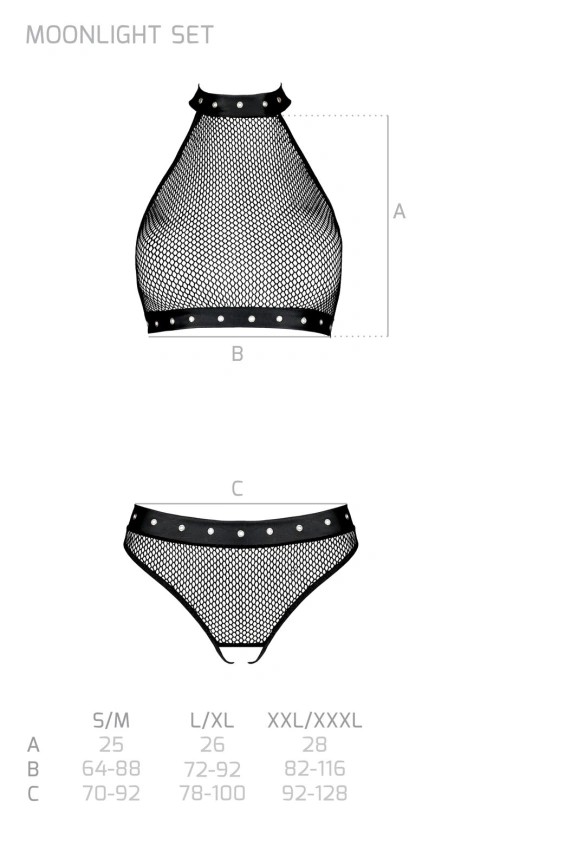 Белье с открытым доступом Passion MOONLIGHT SET S/M black, топ, стринги фото 7