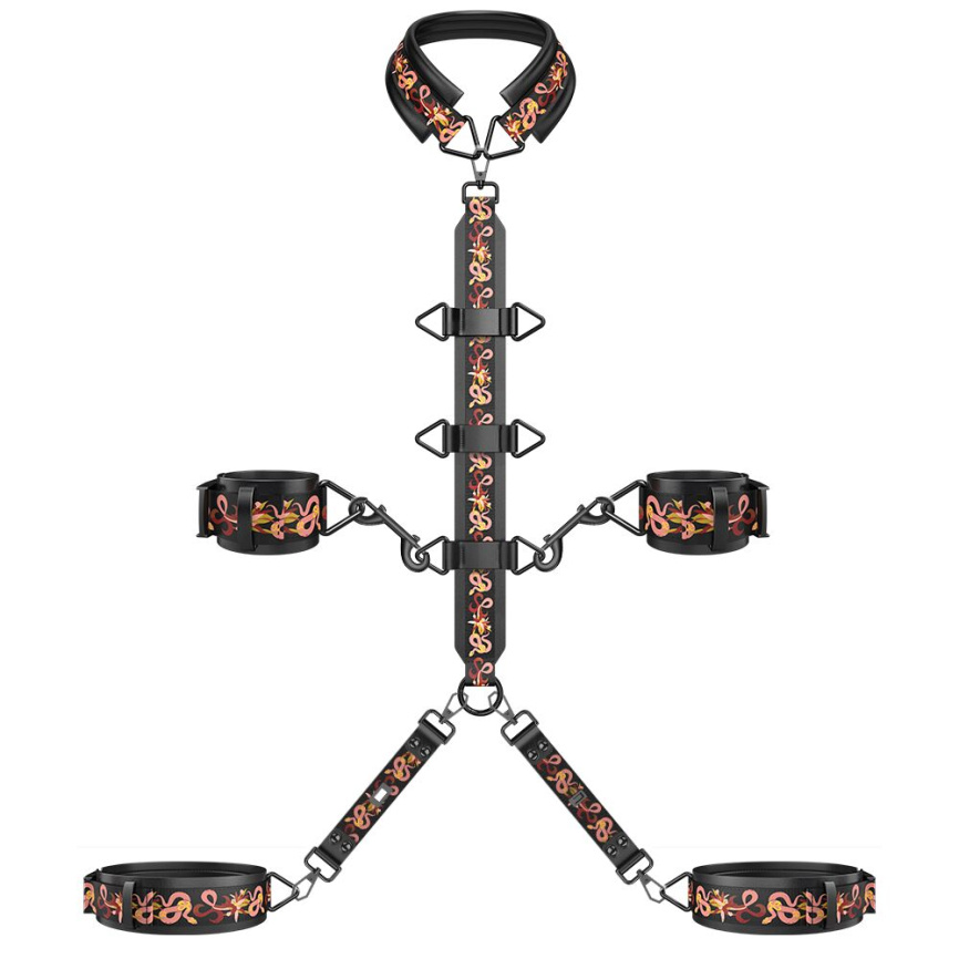 БДСМ-набір LOCKINK The Flowering Serpent Bondage Set, чорний, з малюнком у вигляді змій, 12 предметів фото 5