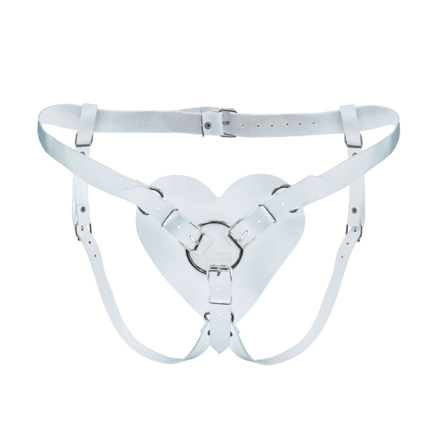 Трусики Серце для страпону з натуральної шкіри Feral Feelings - Hearts Strap-on Belt White фото 1