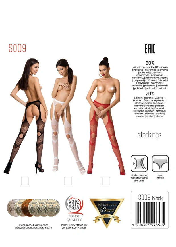 Эротические колготки-бодистокинг Passion S009 black, имитация чулок и пояса фото 7