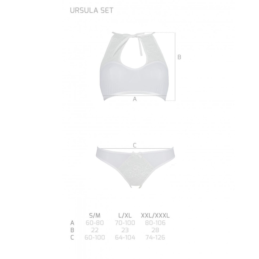 Комплект із бра, трусиків з ажурним декором та відкритим кроком Passion URSULA SET XXL/XXXL, white фото 5