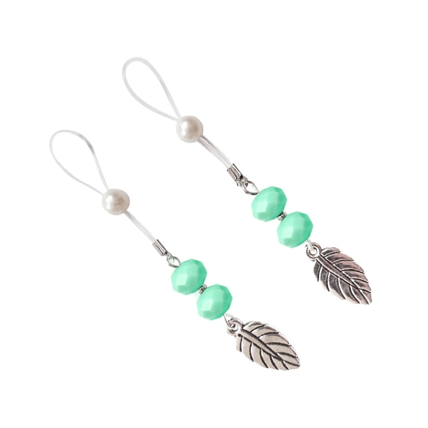 Украшения с бусинами и листиком для сосков Art of Sex – Nipple Jewelry Leaf, мятные фото 4