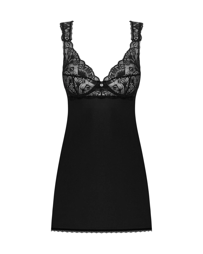 Сорочка бэби-долл с кружевом на груди Obsessive Donna Dream babydoll XL/2XL Black, стринги фото 3