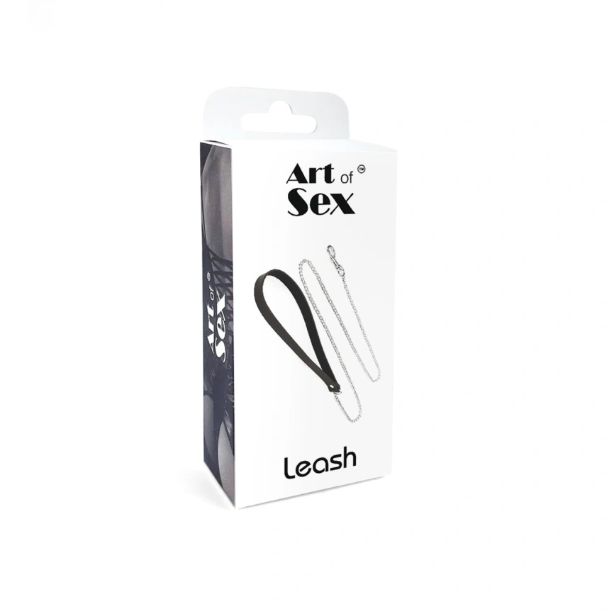 Поводок на цепочке из натуральной кожи Art of Sex - Leash, цвет Черный фото 5
