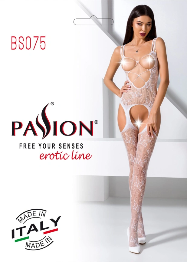 Откровенный бодистокинг с глубоким декольте Passion BS075 white фото 6