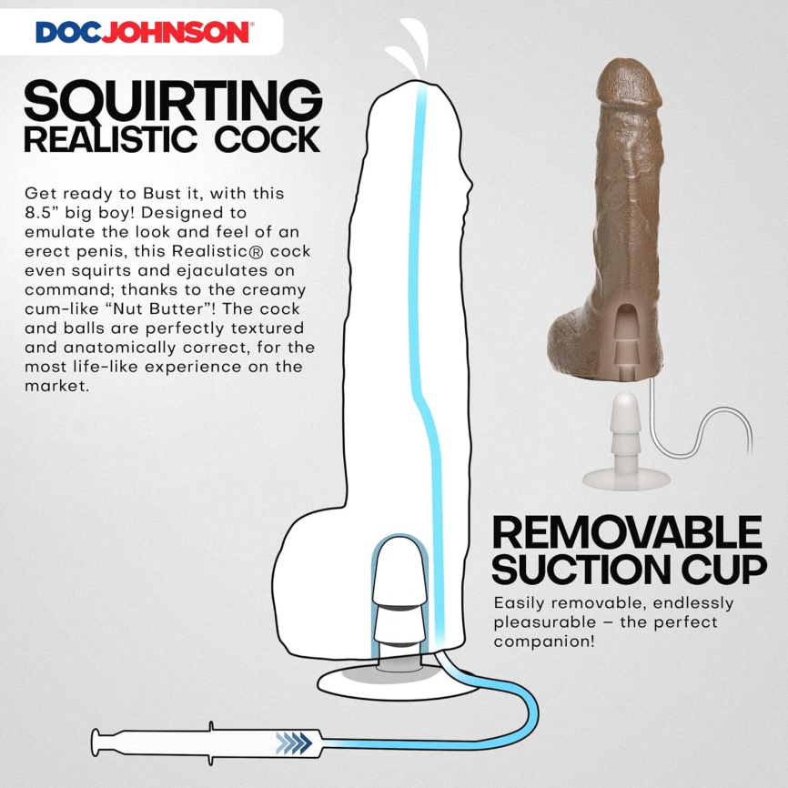 Фалоімітатор, що кінчає Doc Johnson The Realistic Cock ULTRASKYN - Squirting 9,5 Inch Caramel фото 3