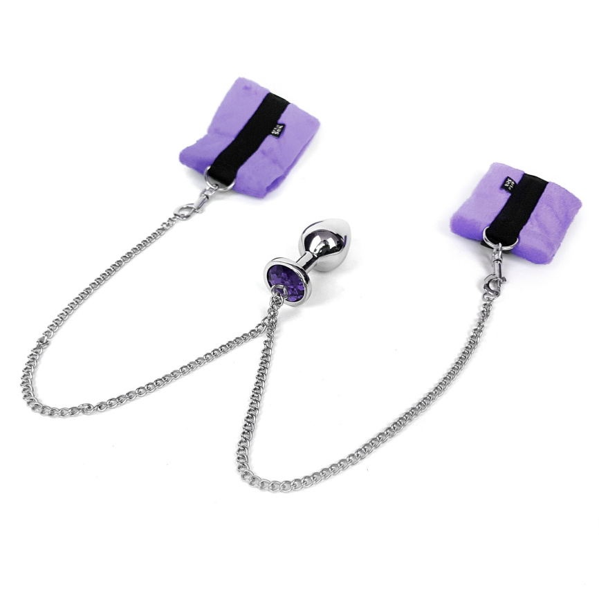 Наручники з металевою анальною пробкою Art of Sex Handcuffs with Metal Anal Plug size M Purple фото 3