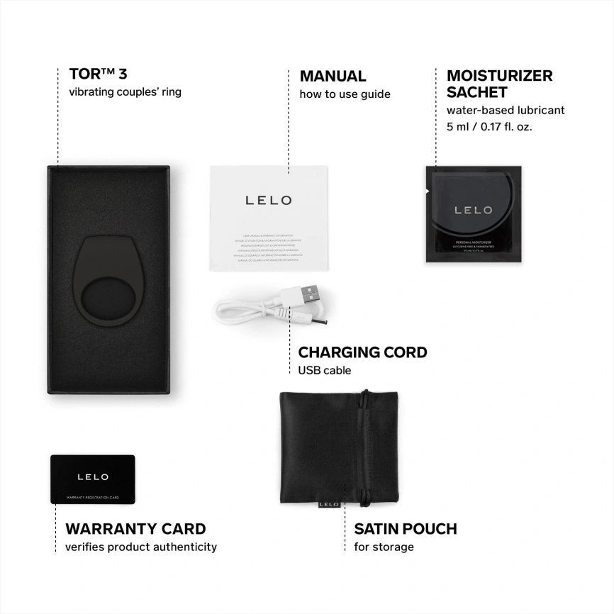 Эрекционное кольцо с вибрацией LELO Tor 3 Black, управление со смартфона фото 4