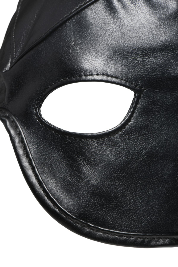 Маска з рогами Master Series: Dungeon Demon Bondage Mask with Horns, чорна фото 5