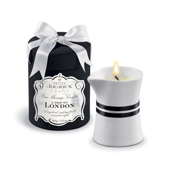 Масажна свічка Petits Joujoux - London - Rhubarb, Cassis and Ambra (190 г) розкішна упаковка фото 1