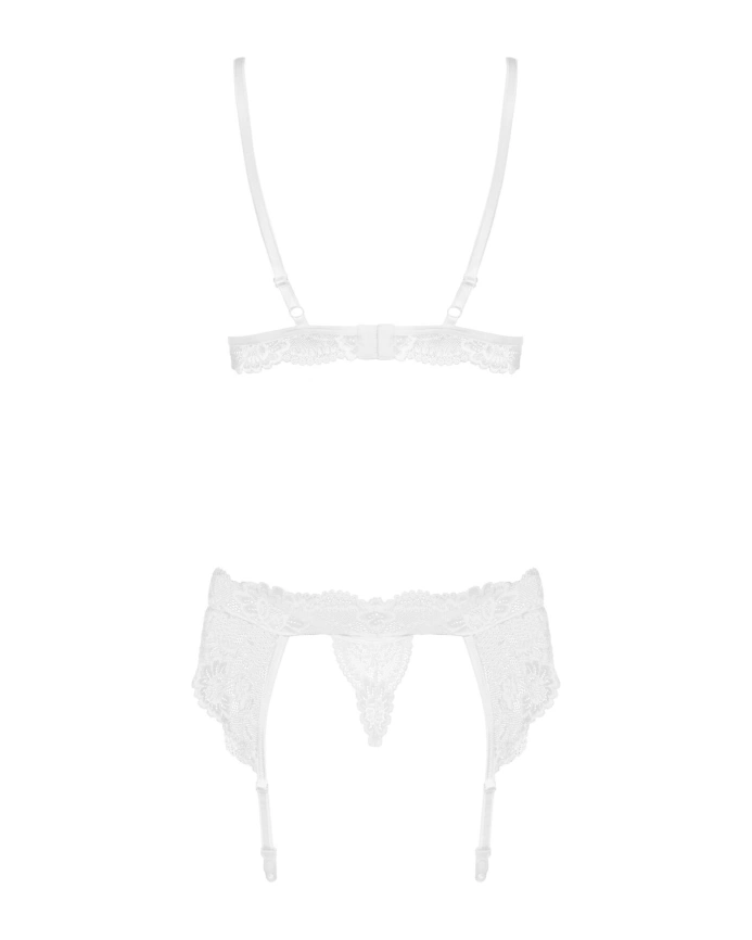 Кружевной комплект белья Obsessive 810-SEG-2 S/M White, бюстгальтер, стринги, пояс для чулок фото 6