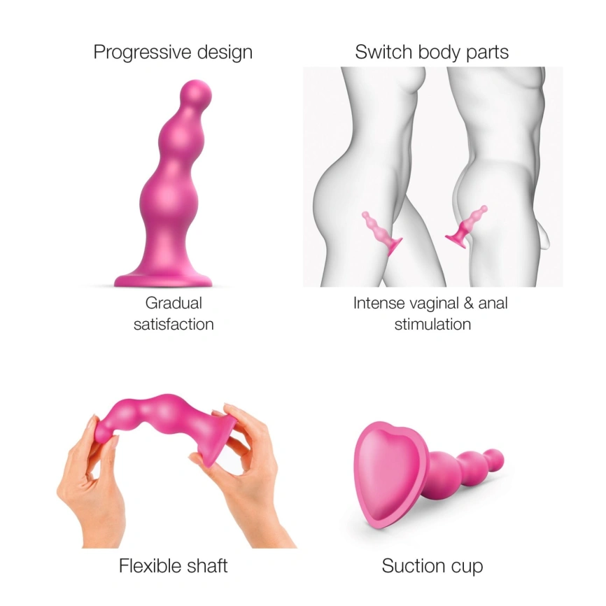 Насадка для страпона Strap-On-Me Dildo Plug Beads Framboise Metallic S фото 3